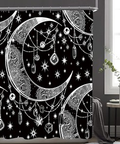 Celestial Shower Curtain Moon Star Gothic Black and White Bathroom Decor
