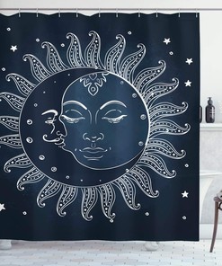 Celestial Sun And Moon Midnight Art Shower Curtain For Bathroom Decor