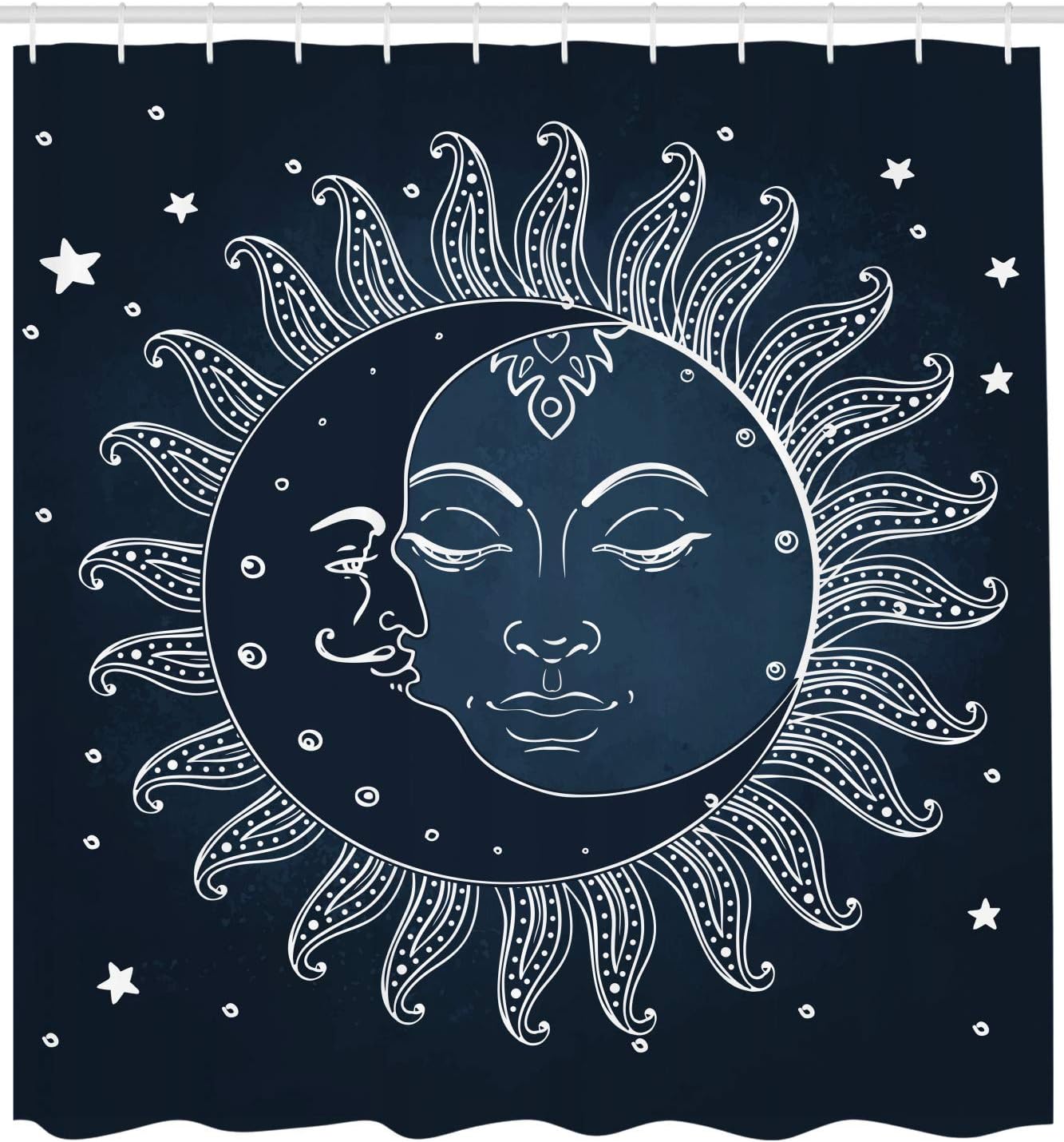Celestial Sun And Moon Midnight Art Shower Curtain For Bathroom Decor - Image 2