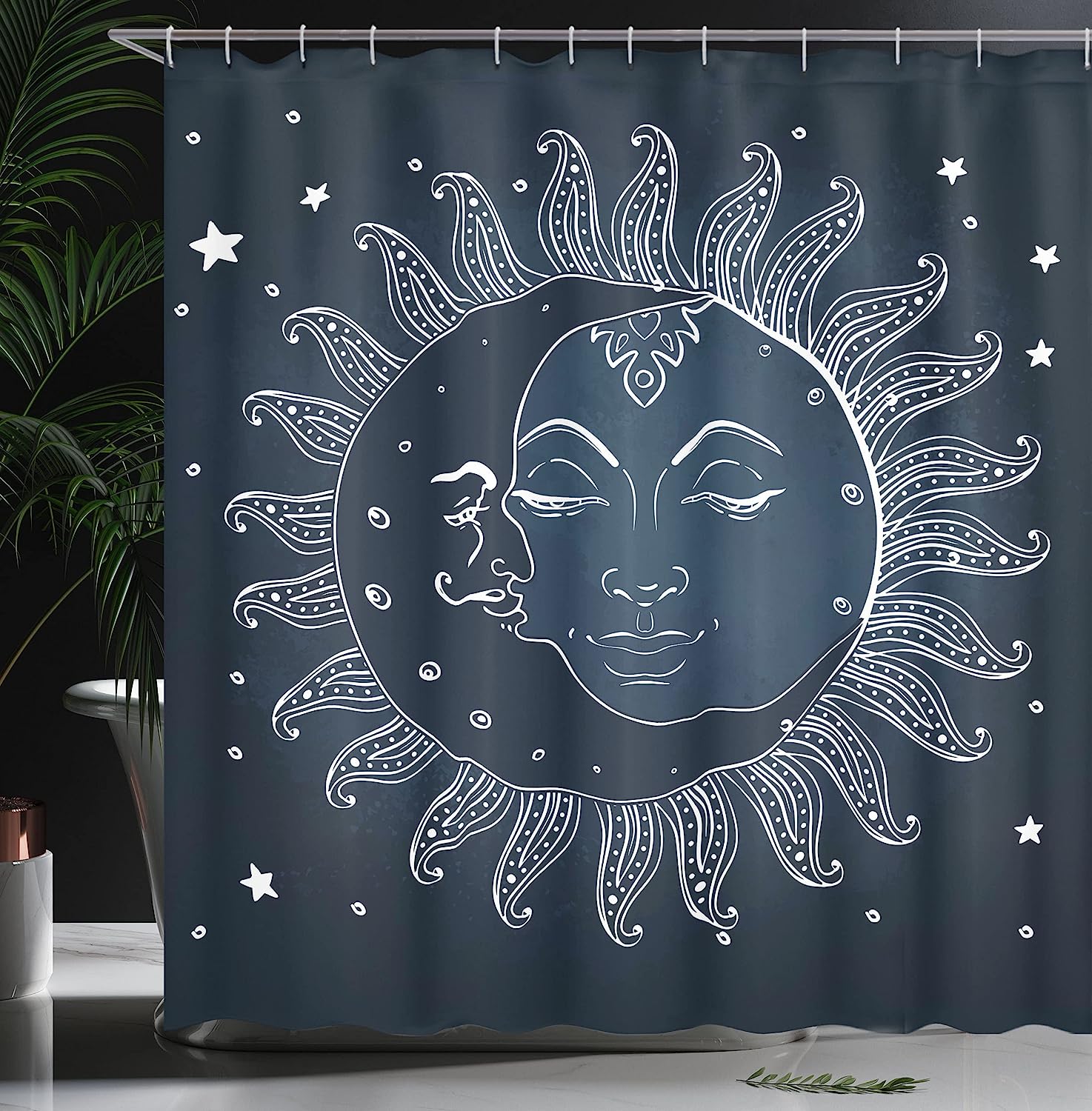 Celestial Sun And Moon Midnight Art Shower Curtain For Bathroom Decor - Image 3