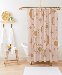 Celestial Sun Moon and Stars Shower Curtain for a Mystical Bathroom Decor