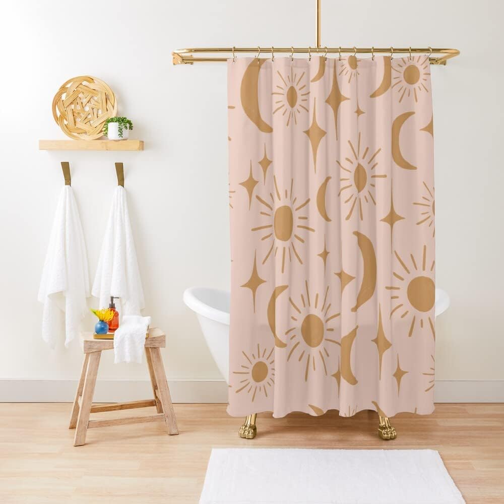 Celestial Sun Moon and Stars Shower Curtain for a Mystical Bathroom Decor