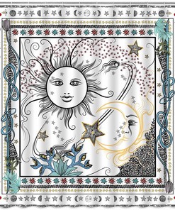 Celestial Sun and Moon Mandala Shower Curtain for Mystic Bathroom.