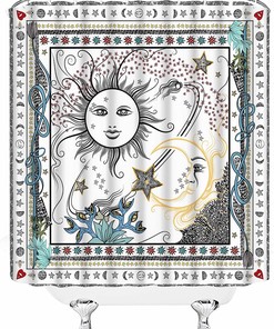 Celestial Sun and Moon Mandala Shower Curtain for Mystic Bathroom.