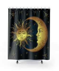 Celestial Sun and Moon Shower Curtain for Antique Bathroom Decor