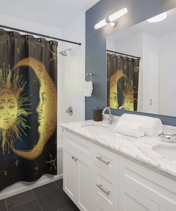 Celestial Sun and Moon Shower Curtain for Antique Bathroom Decor