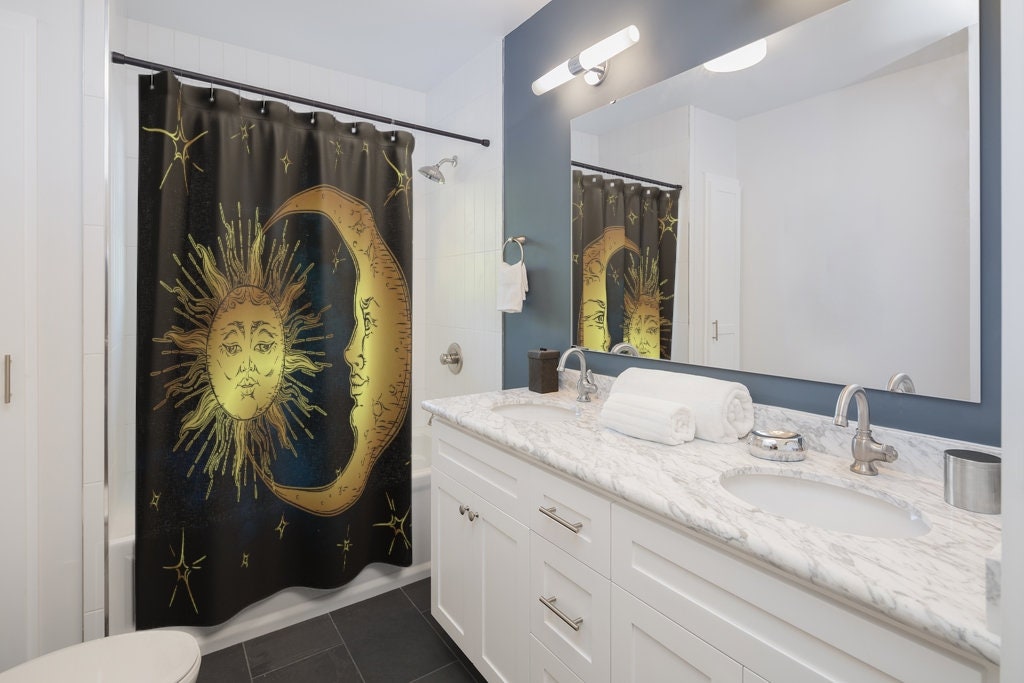 Celestial Sun and Moon Shower Curtain for Antique Bathroom Decor