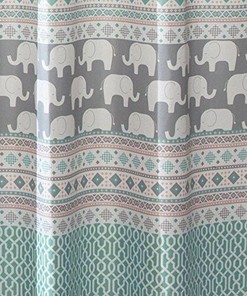 Ceramic Elephant Stripe Shower Curtain in Aqua and Pink- Fun and Colorful Bathroom Accessory 