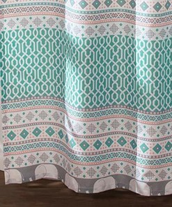 Ceramic Elephant Stripe Shower Curtain in Aqua and Pink- Fun and Colorful Bathroom Accessory 