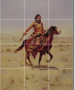 Ceramic Native American Painting Tile Mural Indian Rider By Charles Russell Custom Size Shower Curtain