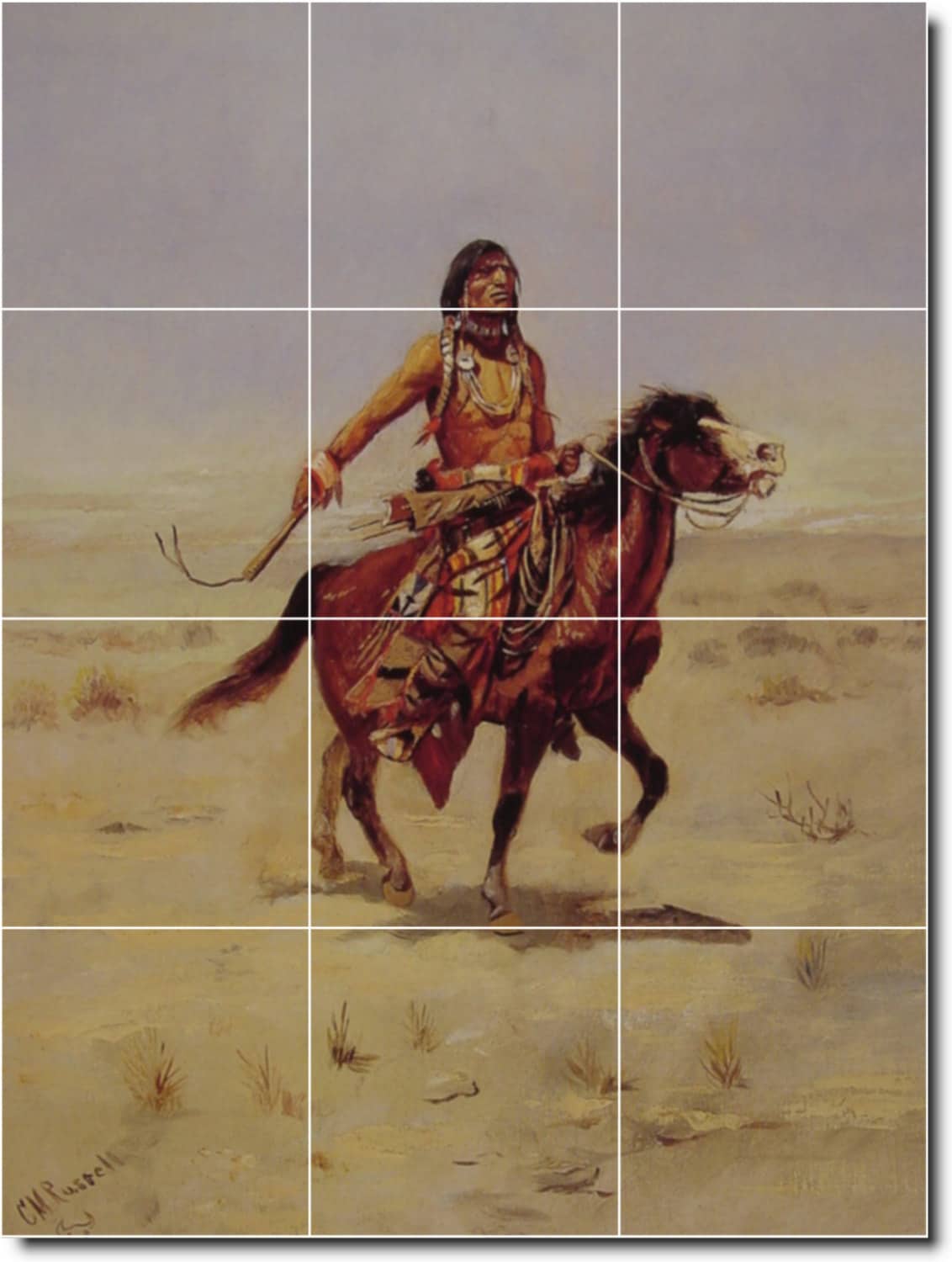 Ceramic Native American Painting Tile Mural Indian Rider By Charles Russell Custom Size Shower Curtain