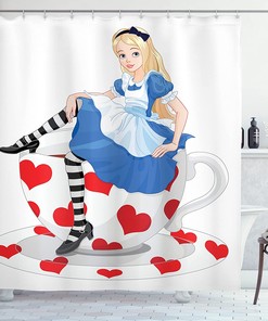 Character Fantasy Tale Girl Sitting On A Tea Cup Heart Shape Shower Curtain
