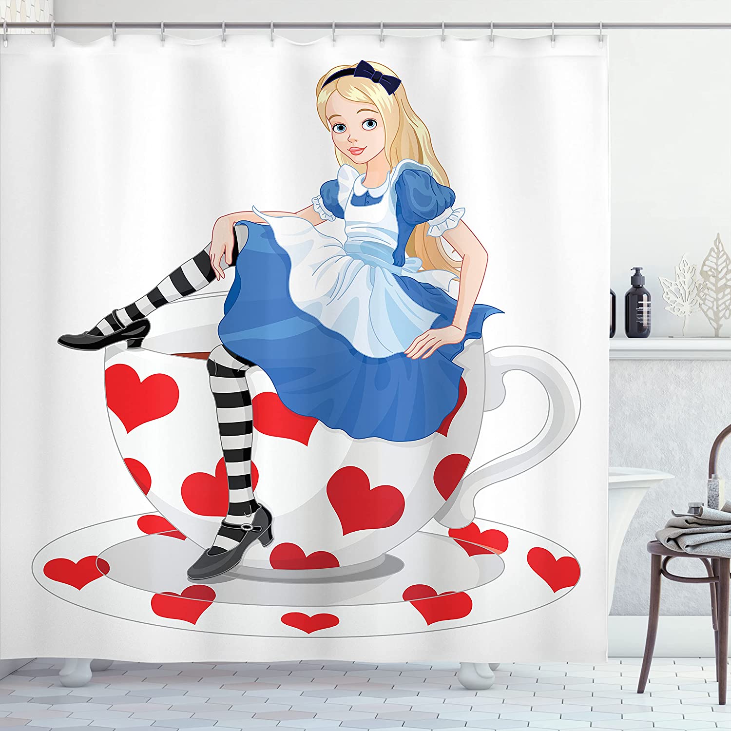 Character Fantasy Tale Girl Sitting On A Tea Cup Heart Shape Shower Curtain