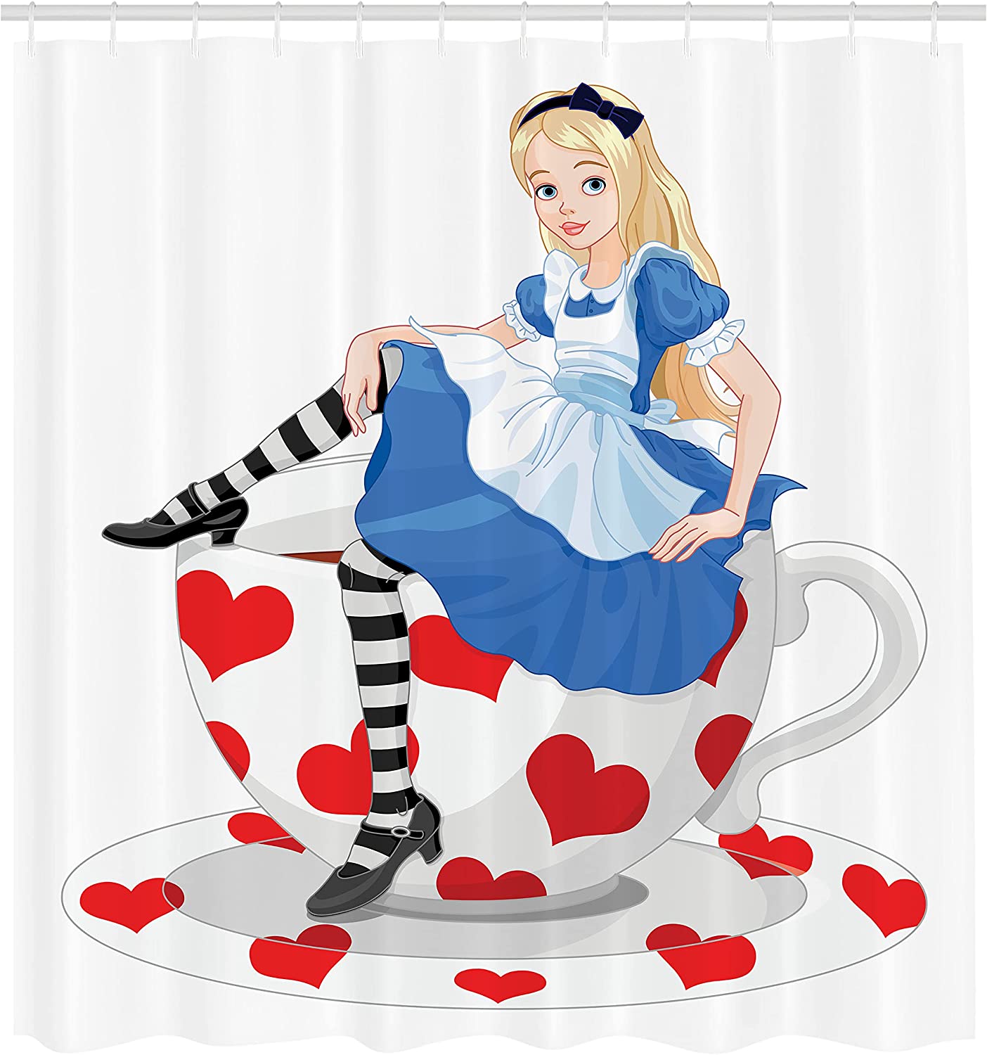 Character Fantasy Tale Girl Sitting On A Tea Cup Heart Shape Shower Curtain - Image 2