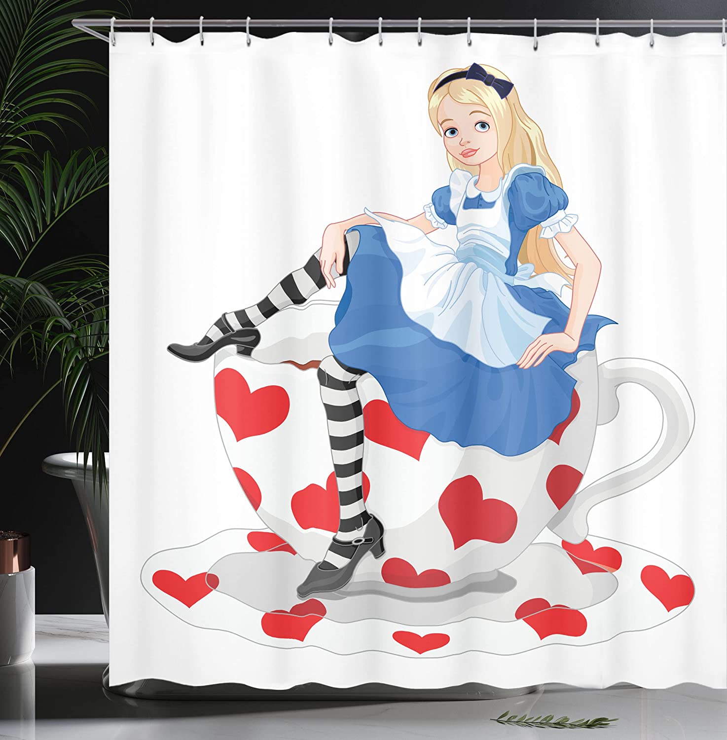 Character Fantasy Tale Girl Sitting On A Tea Cup Heart Shape Shower Curtain - Image 3