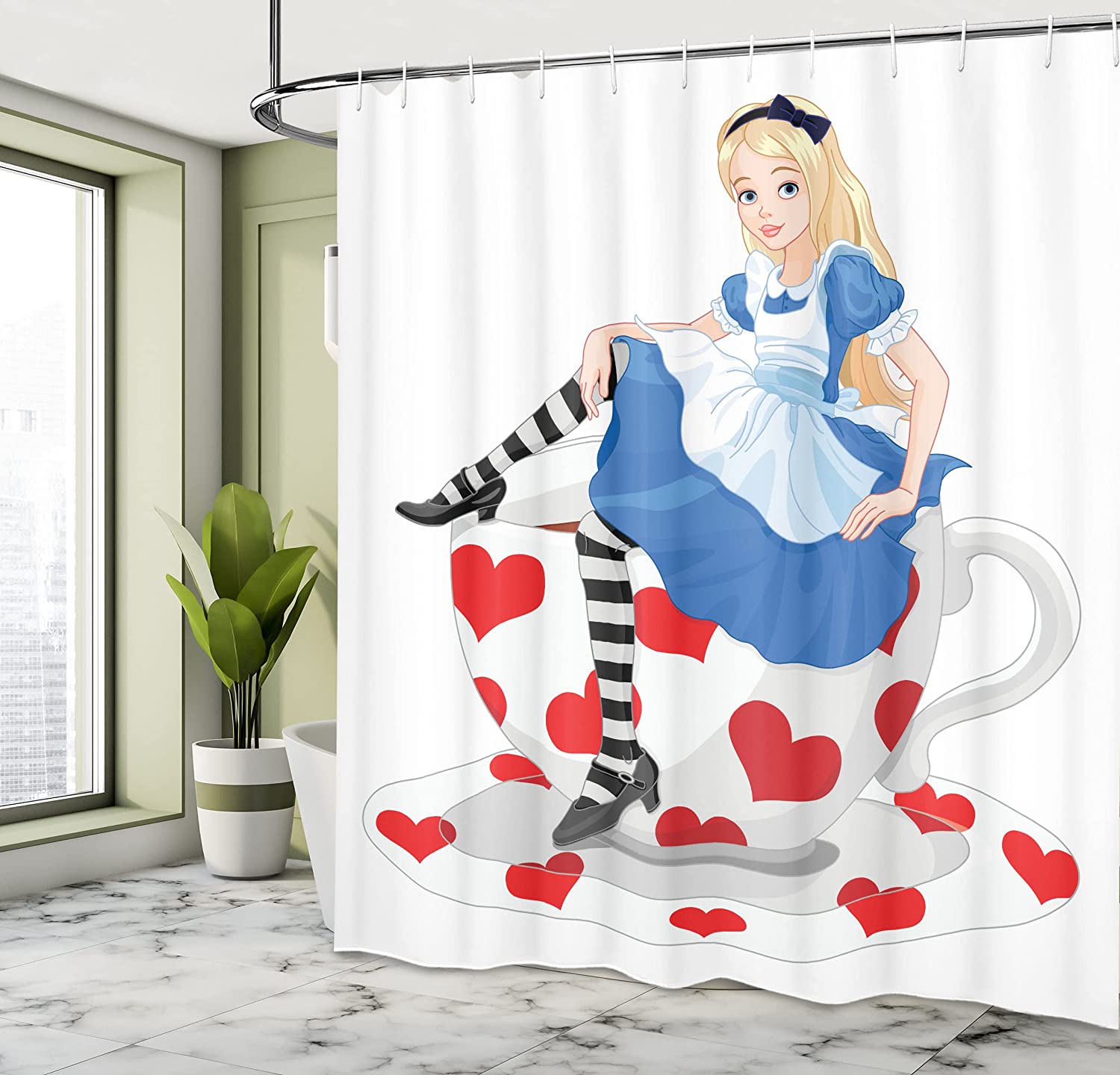 Character Fantasy Tale Girl Sitting On A Tea Cup Heart Shape Shower Curtain - Image 4