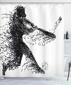 Charcoal Grey And White Baseball Player Posing Grunge Abstract Illustration Shower Curtain