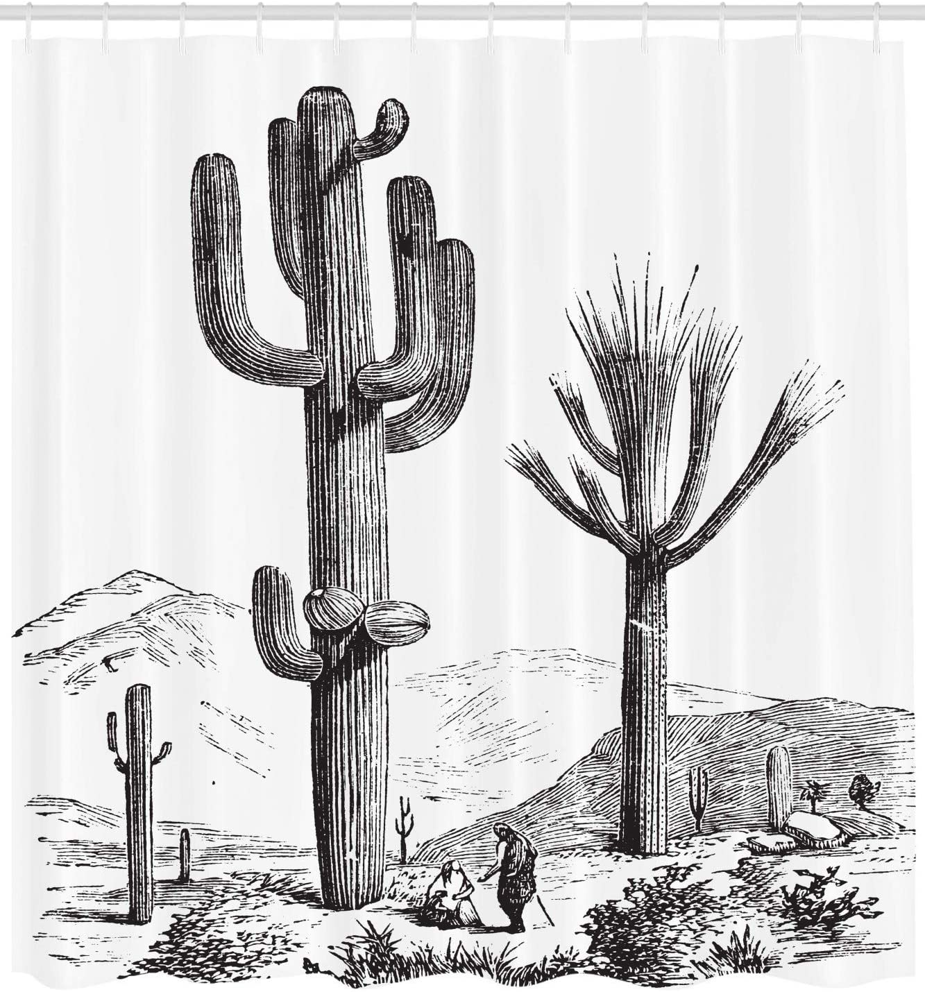 Charcoal Grey Sketchy Hand Drawn Print Desert Plants Mexican Travellers Image Shower Curtain - Image 2