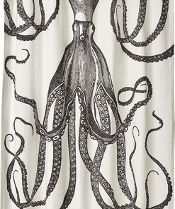 Charcoal Octopus Fabric Shower Curtain by Thomas Paul