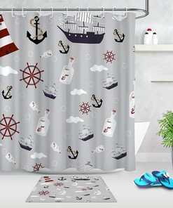Charming Anchor Printed Shower Curtain - Waterproof And Durable