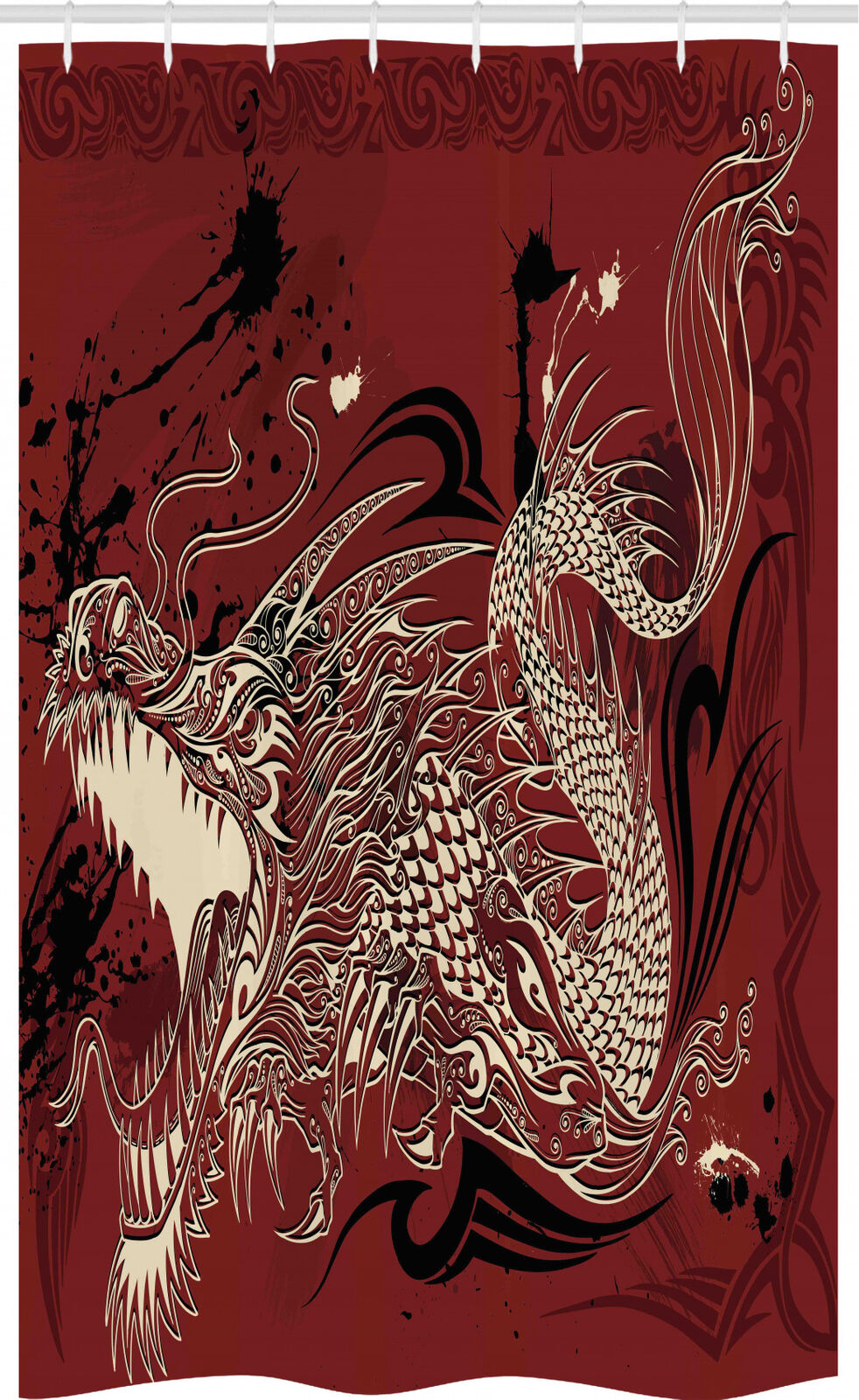 Charming And Playful Japanese Dragon Doodle Stall Shower Curtain For A Whimsical Bathroom