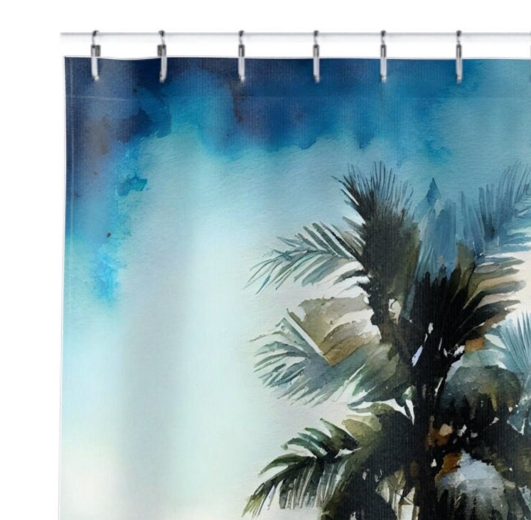 Charming Beach House Ocean Theme Palm Tree Shower Curtain for Bathroom