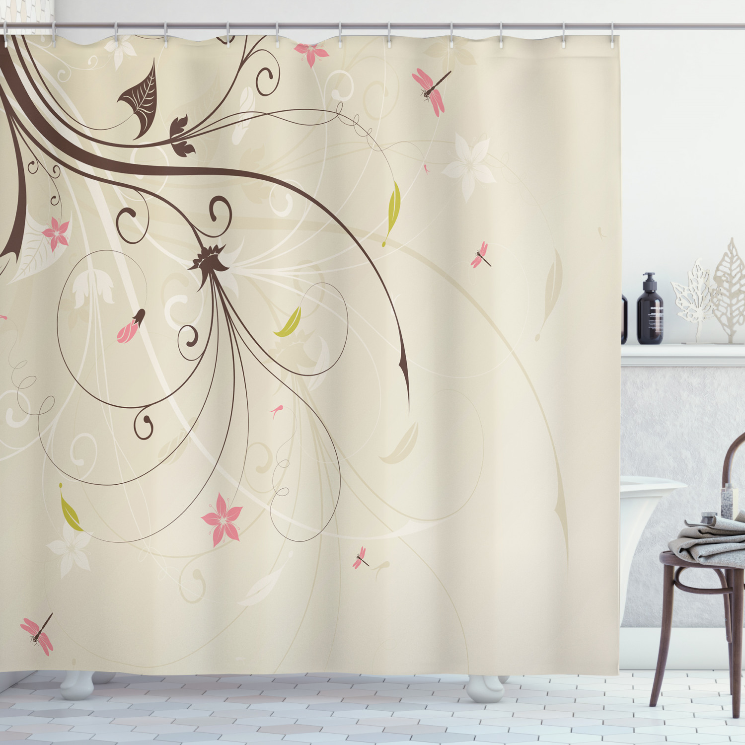 Charming Bouquet Shabby Chic Dragonfly Shower Curtain For Your Bathroom - Image 3