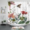 Charming Butterfly and Flower Print on Tropical Green Leaves Shower Curtain for Lovely Bathrooms