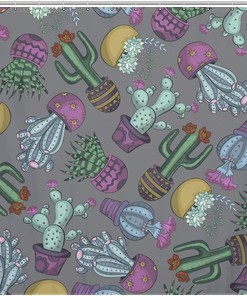 Charming Cacti Succulents Flowers Shower Curtain Fabric With Print Design - Perfect For Bathroom Decor