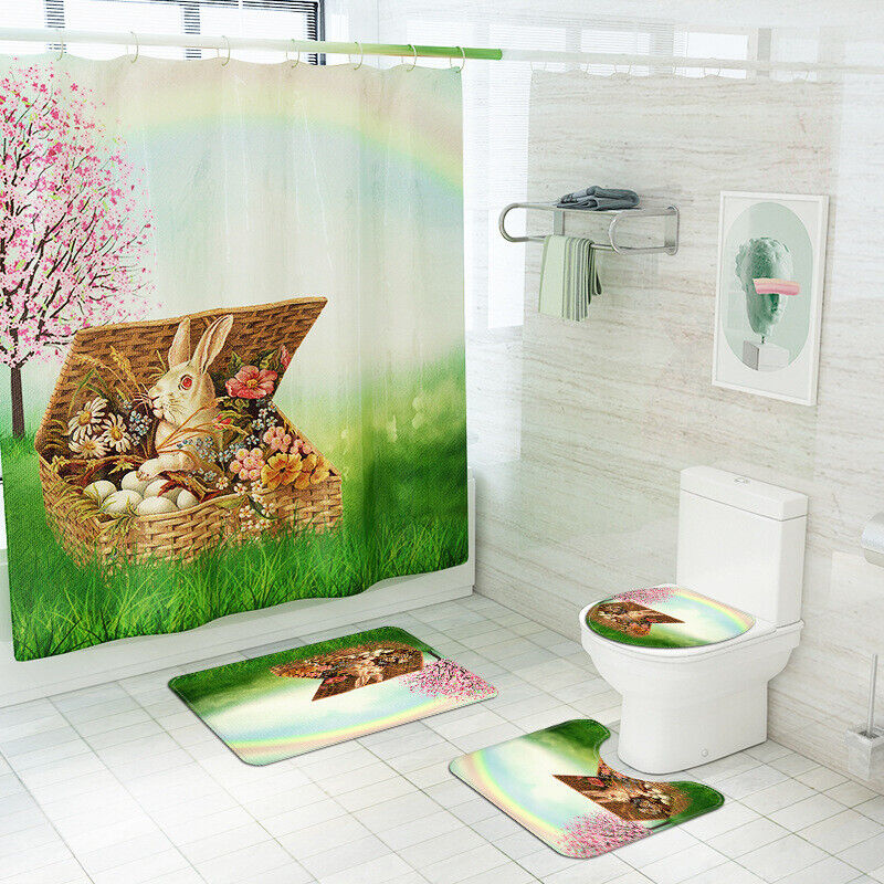 Charming Cartoon Easter Egg Rabbit Grass Shower Curtain