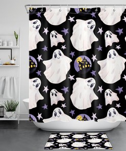 Charming Cartoon Star Castle Cute Ghost Halloween Fabric Shower Curtain For Bathroom Decor