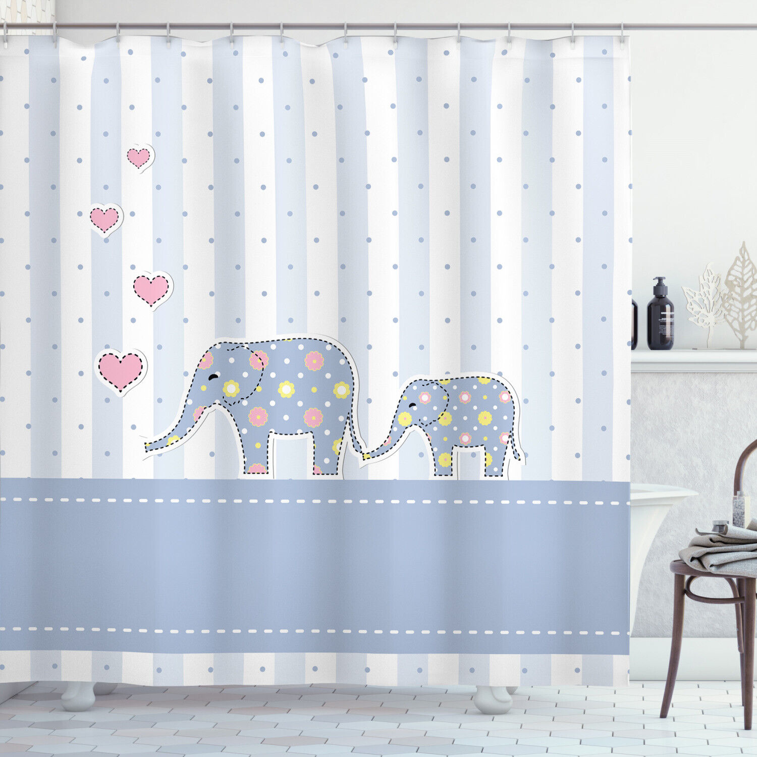 Charming Elephant Nursery Shower Curtain With Happy Newborn Print For Your Bathroom