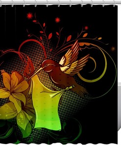 Charming Flowers And Hummingbird Fabric Shower Curtain For Elegant Bathroom Decoration