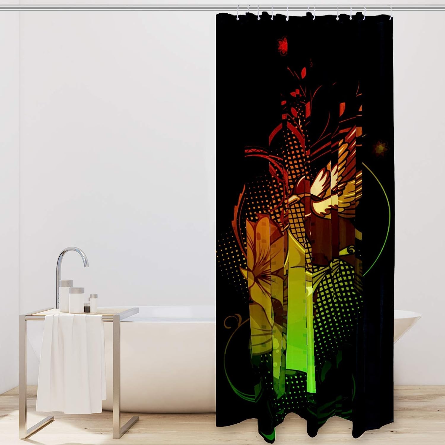 Charming Flowers And Hummingbird Fabric Shower Curtain For Elegant Bathroom Decoration - Image 2
