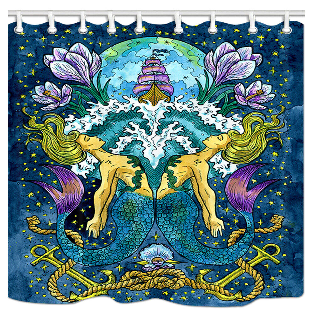 Charming Mermaid And Sailboat Shower Curtain For Bathroom Decor