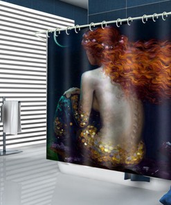 Charming Mermaid Art Print Fabric Shower Curtain for Bathroom Dcor