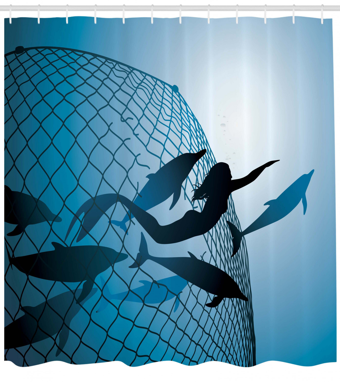 Charming Mermaid Rescue Dolphins from Fishing Net Shower Curtain-Bathroom Decor