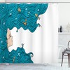 Charming Mermaid Shower Curtain for Girl's Bathroom featuring Oceanic Hairstyle Print