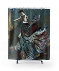 Charming Mermaid with Seashell Print Shower Curtain for Girls Bathroom