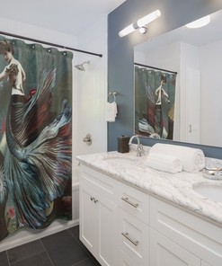 Charming Mermaid with Seashell Print Shower Curtain for Girls Bathroom