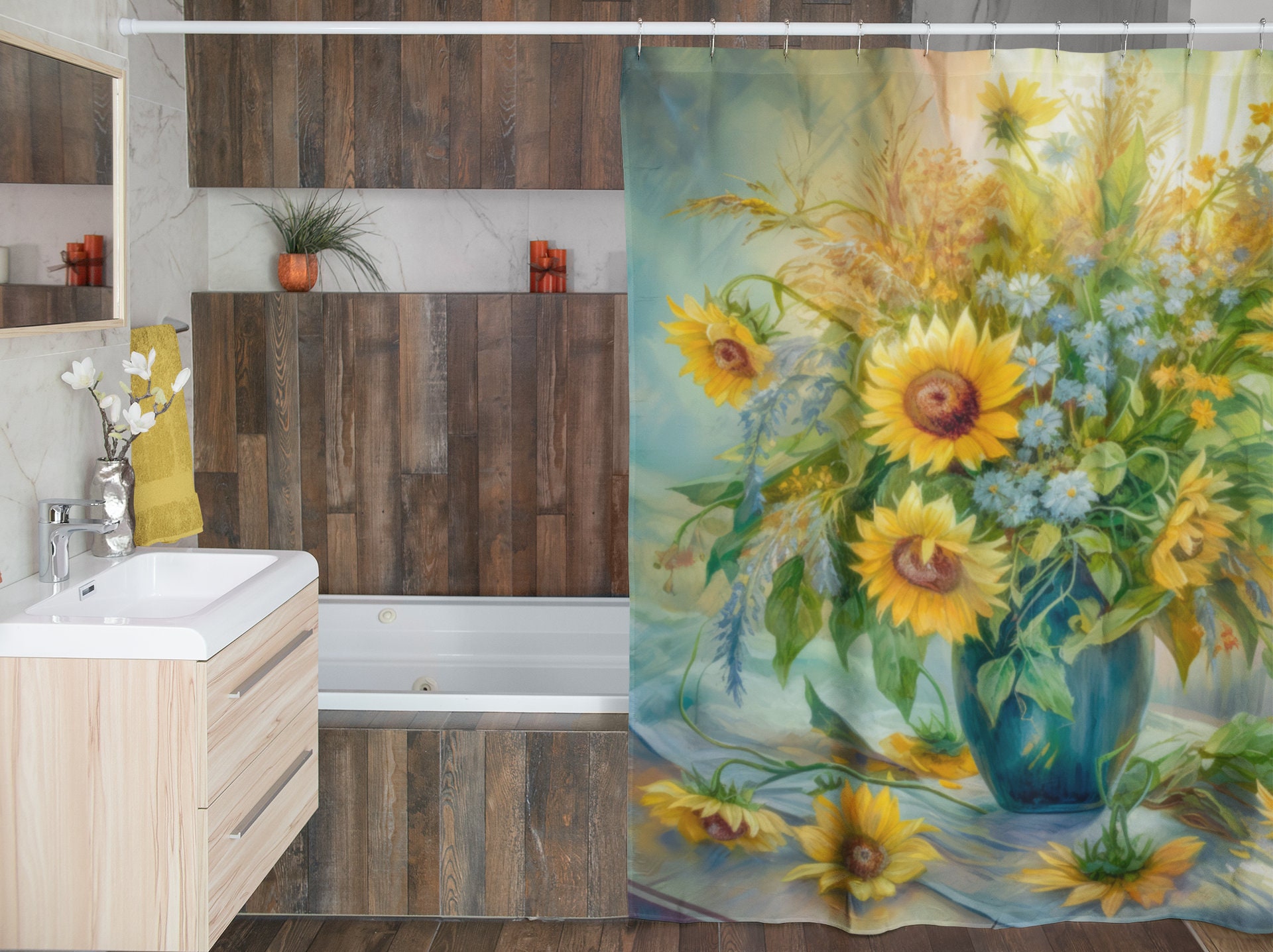 Charming Outdoor Bouquet Kansas State Flower Sunflower Shower Curtain for a Cozy Bathroom Decor