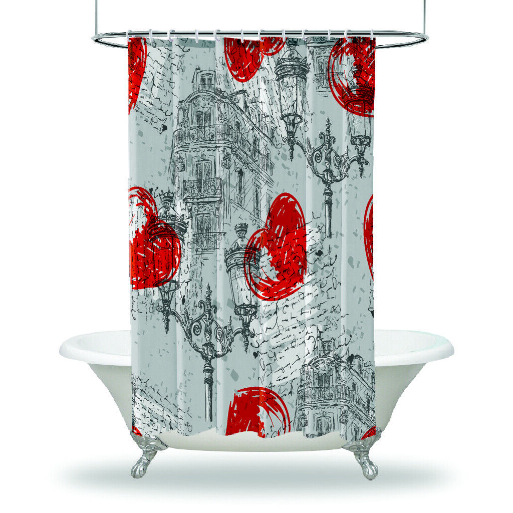 Charming Parisian House Heart Decor Shower Curtain With Waterproof Fabric For Your Bathroom