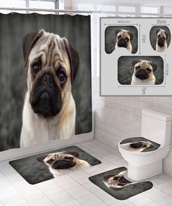 Charming Pet Pug Dog Puppy Print Shower Curtain For Your Bathroom