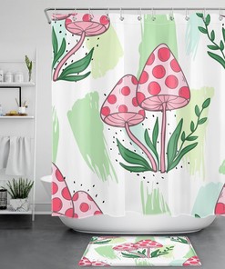 Charming Pink Mushroom Shower Curtain - Ideal For A Whimsical And Fun Bathroom