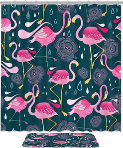 Charming Raindrop Flamingo Shower Curtain Set with Cute Fabric Design for Your Bathroom