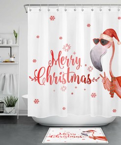 Charming Red Snowflakes Flamingo Merry Christmas Shower Curtain for Bathroom Decor