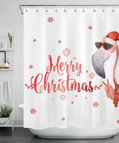 Charming Red Snowflakes Flamingo Merry Christmas Shower Curtain for Bathroom Decor