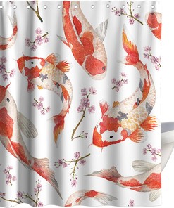 Charming River Fish Koi Fish Shower Curtain for Kids Bathroom Theme, Japanese Style Decors