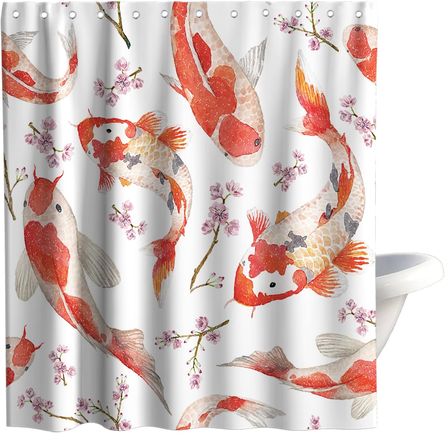 Charming River Fish Koi Fish Shower Curtain for Kids Bathroom Theme, Japanese Style Decors