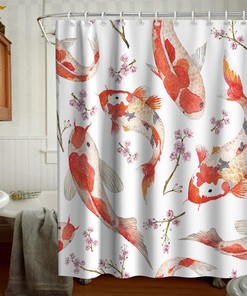 Charming River Fish Koi Fish Shower Curtain for Kids Bathroom Theme, Japanese Style Decors